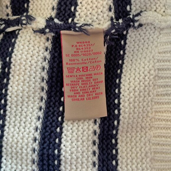 Boden 100% Cotton Blue & Ivory Striped Chunky V-Neck Cardigan - Size 12 - Picture 5 of 5